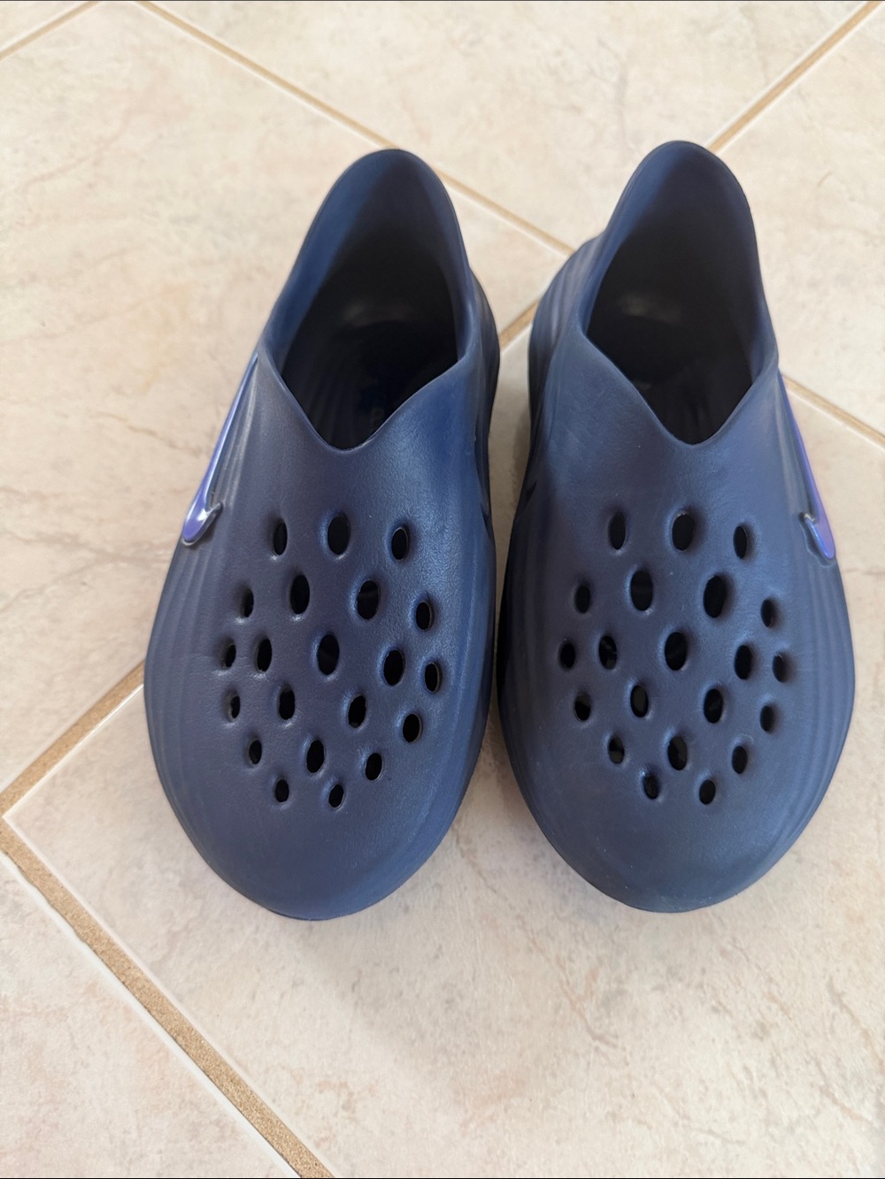 Kids Navy and Purple Nike ReactX Slip Ons